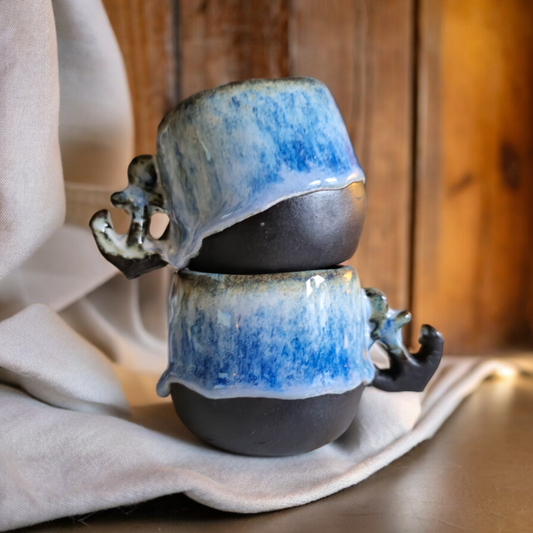 handgetöpferte Keramik Espresso Tasse von Norderney mit Anker als 2er Set